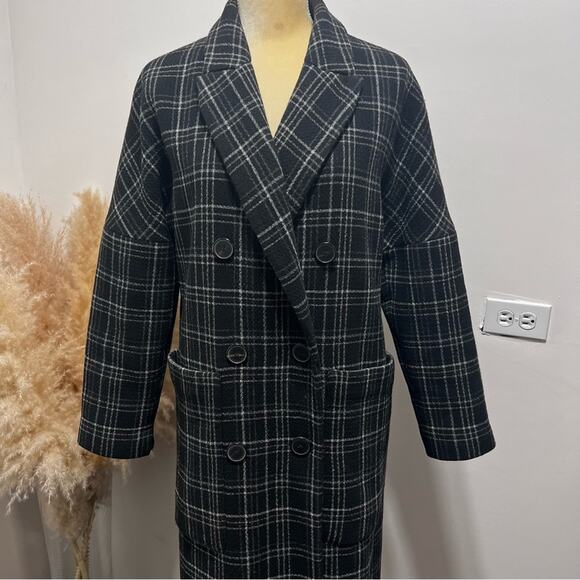 Zara Plaid Checked Double breasted Wool Long Coat Size XS - Picture 10 of 15